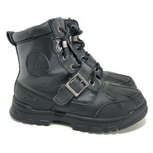 Polo Ralph Lauren Boys Colbey Leather Black Youth Boots Size 1